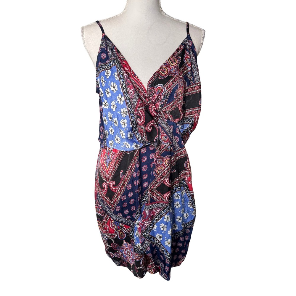 House of Polly‎ Patchwork Paisley Floral Mini Dress Size XL Faux Wrap Boho NWT
